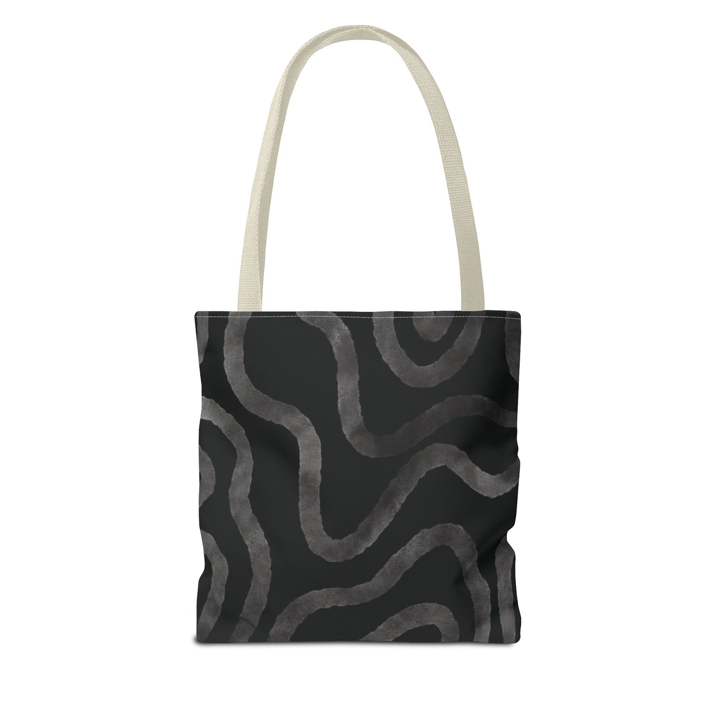 Stylish AOP Tote Bag, Black Abstract Pattern, Everyday Use, Eco-Friendly Shopping Bag, Unique Gift for Friends & Family