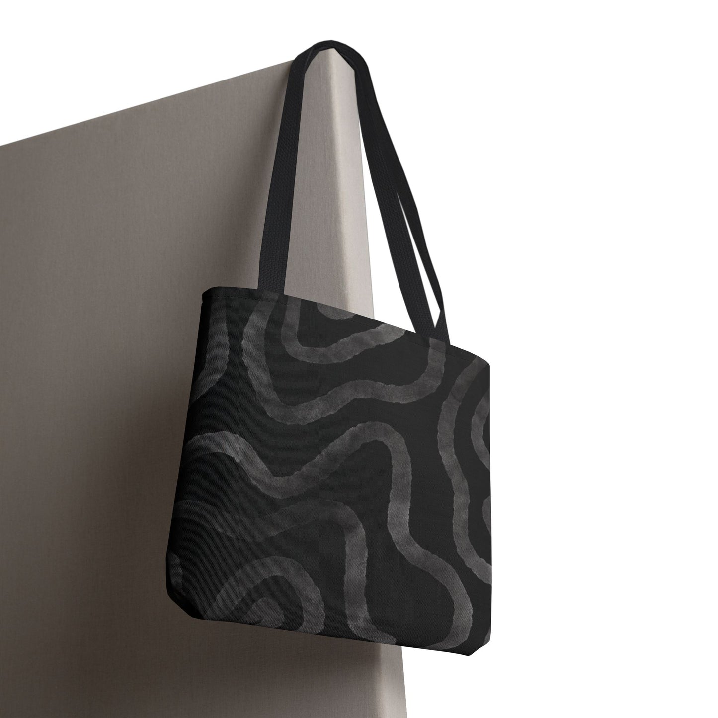 Stylish AOP Tote Bag, Black Abstract Pattern, Everyday Use, Eco-Friendly Shopping Bag, Unique Gift for Friends & Family