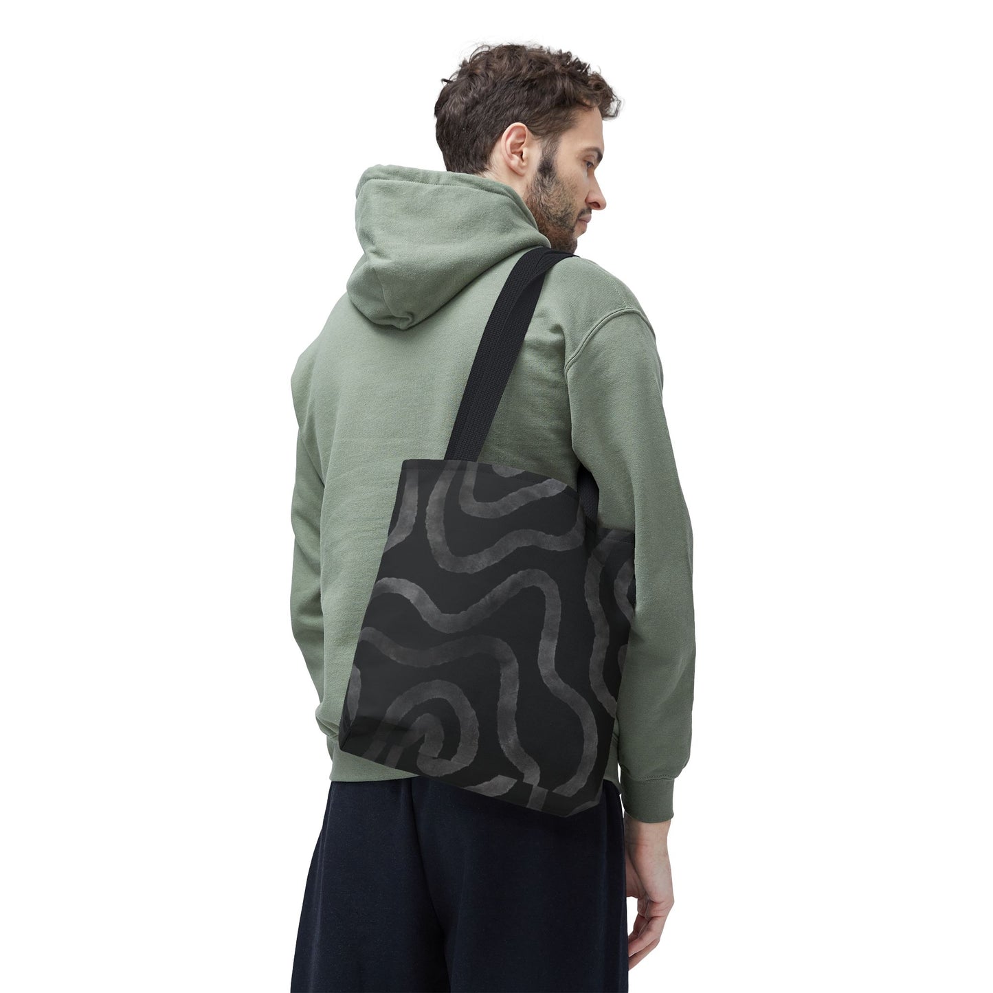 Stylish AOP Tote Bag, Black Abstract Pattern, Everyday Use, Eco-Friendly Shopping Bag, Unique Gift for Friends & Family