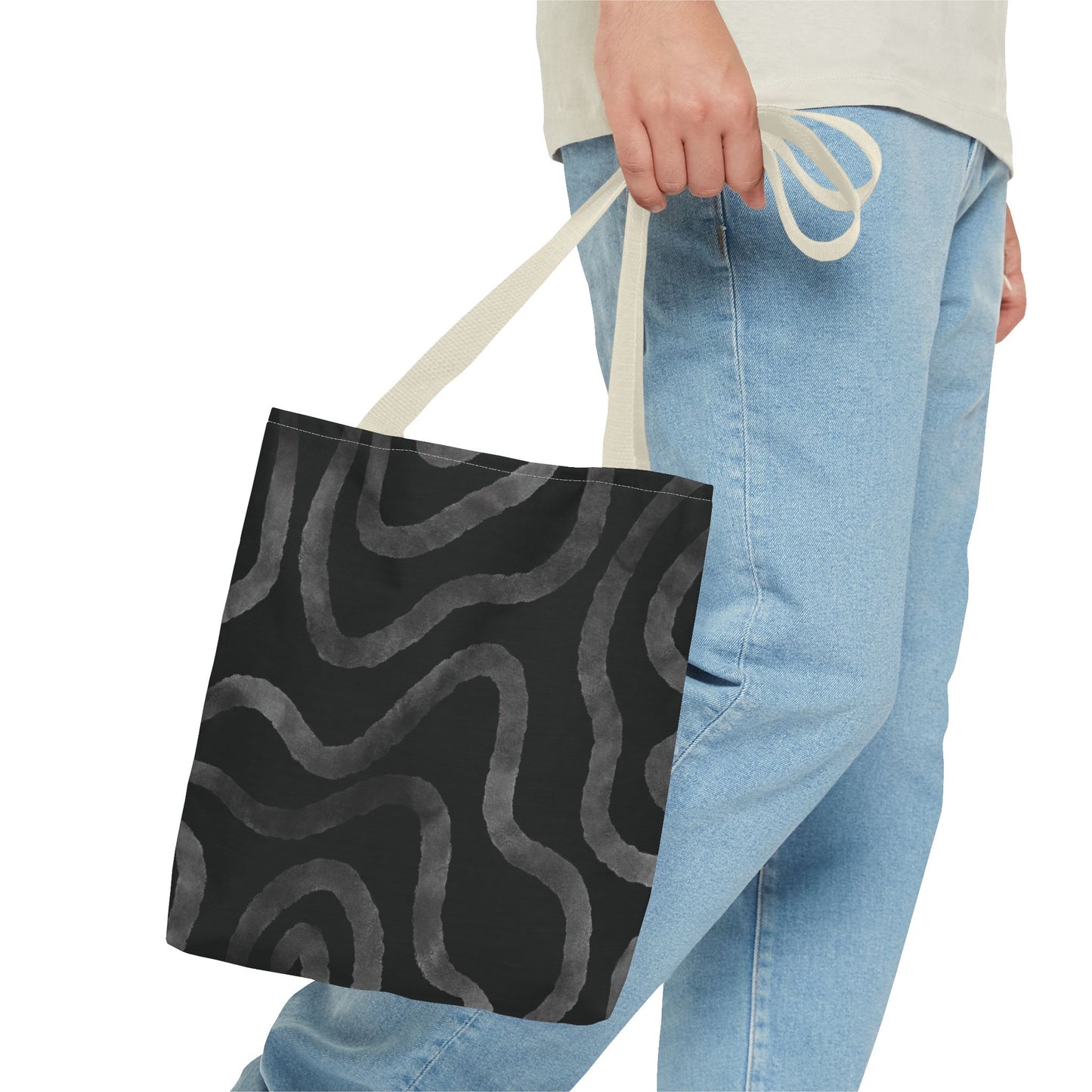 Stylish AOP Tote Bag, Black Abstract Pattern, Everyday Use, Eco-Friendly Shopping Bag, Unique Gift for Friends & Family