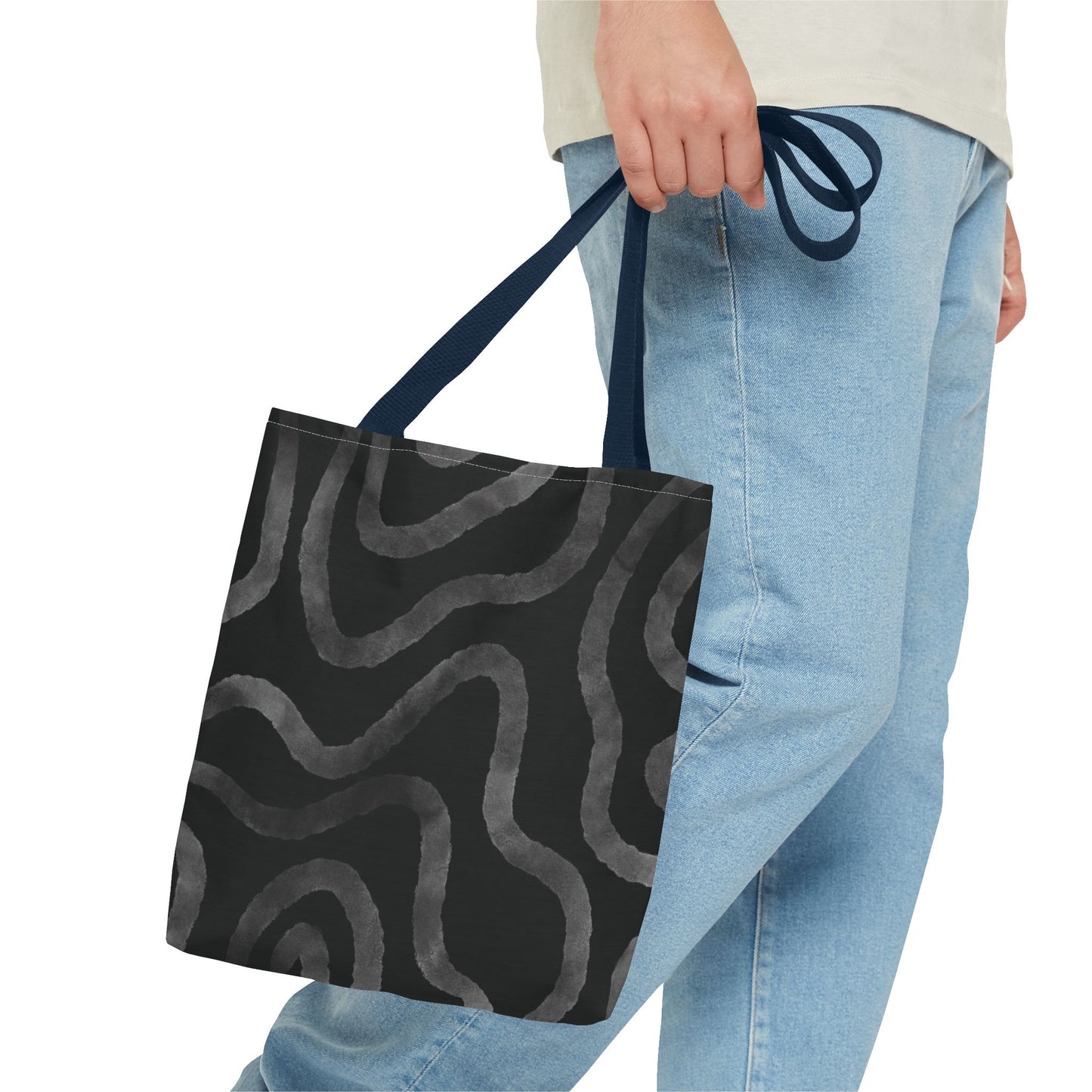 Stylish AOP Tote Bag, Black Abstract Pattern, Everyday Use, Eco-Friendly Shopping Bag, Unique Gift for Friends & Family