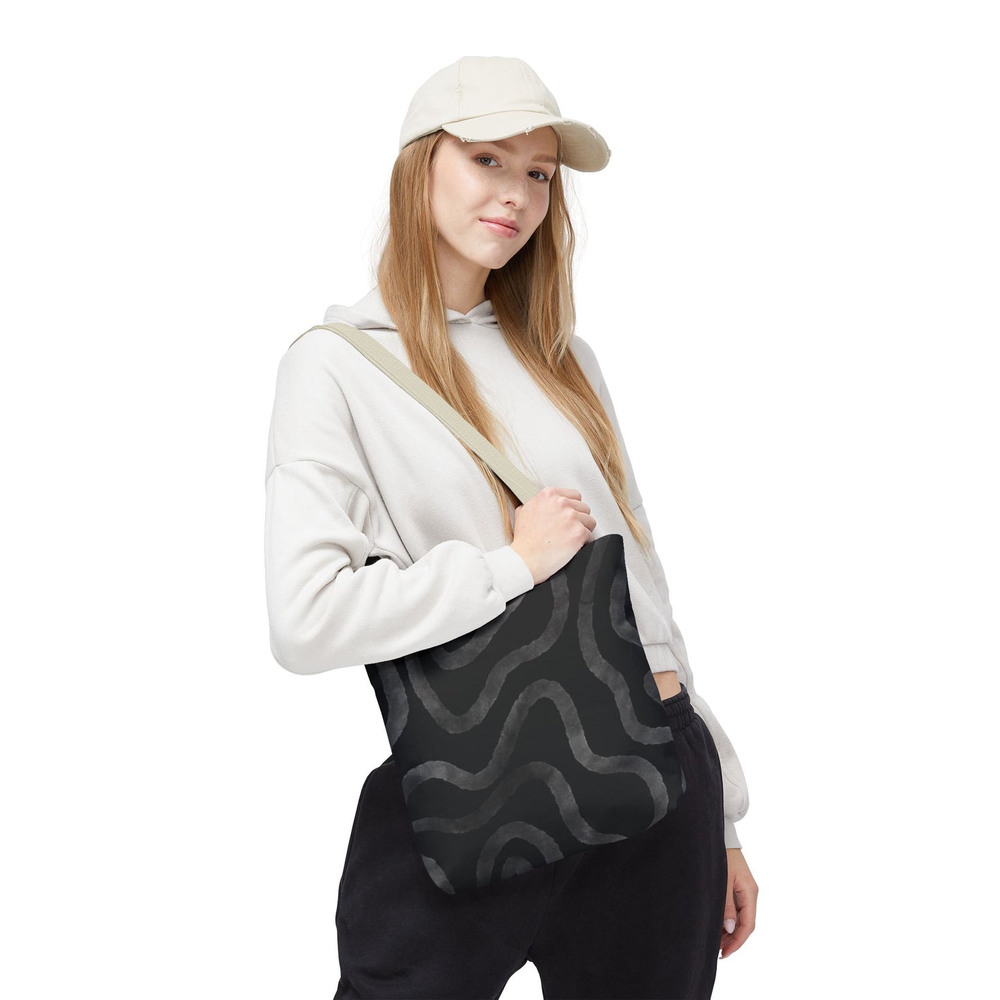 Stylish AOP Tote Bag, Black Abstract Pattern, Everyday Use, Eco-Friendly Shopping Bag, Unique Gift for Friends & Family