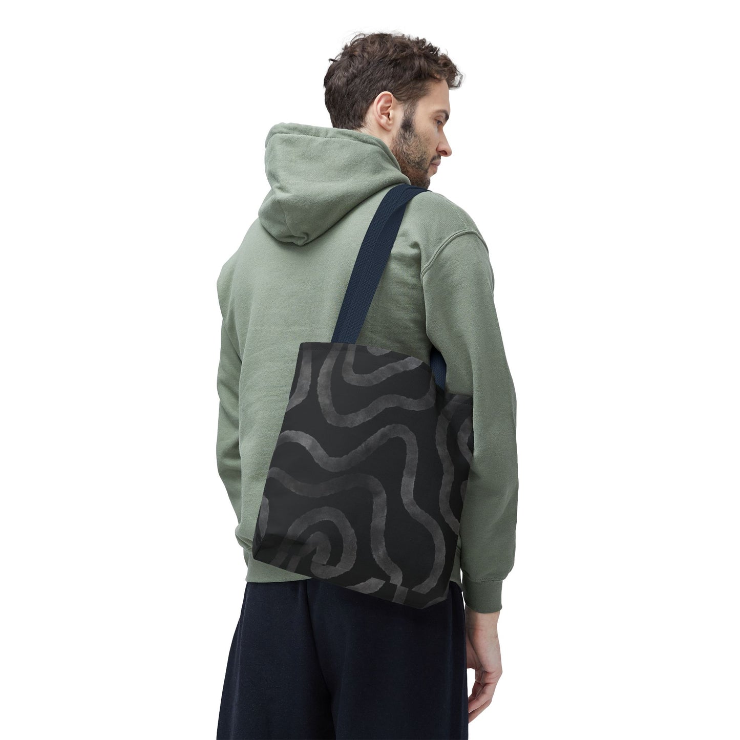 Stylish AOP Tote Bag, Black Abstract Pattern, Everyday Use, Eco-Friendly Shopping Bag, Unique Gift for Friends & Family