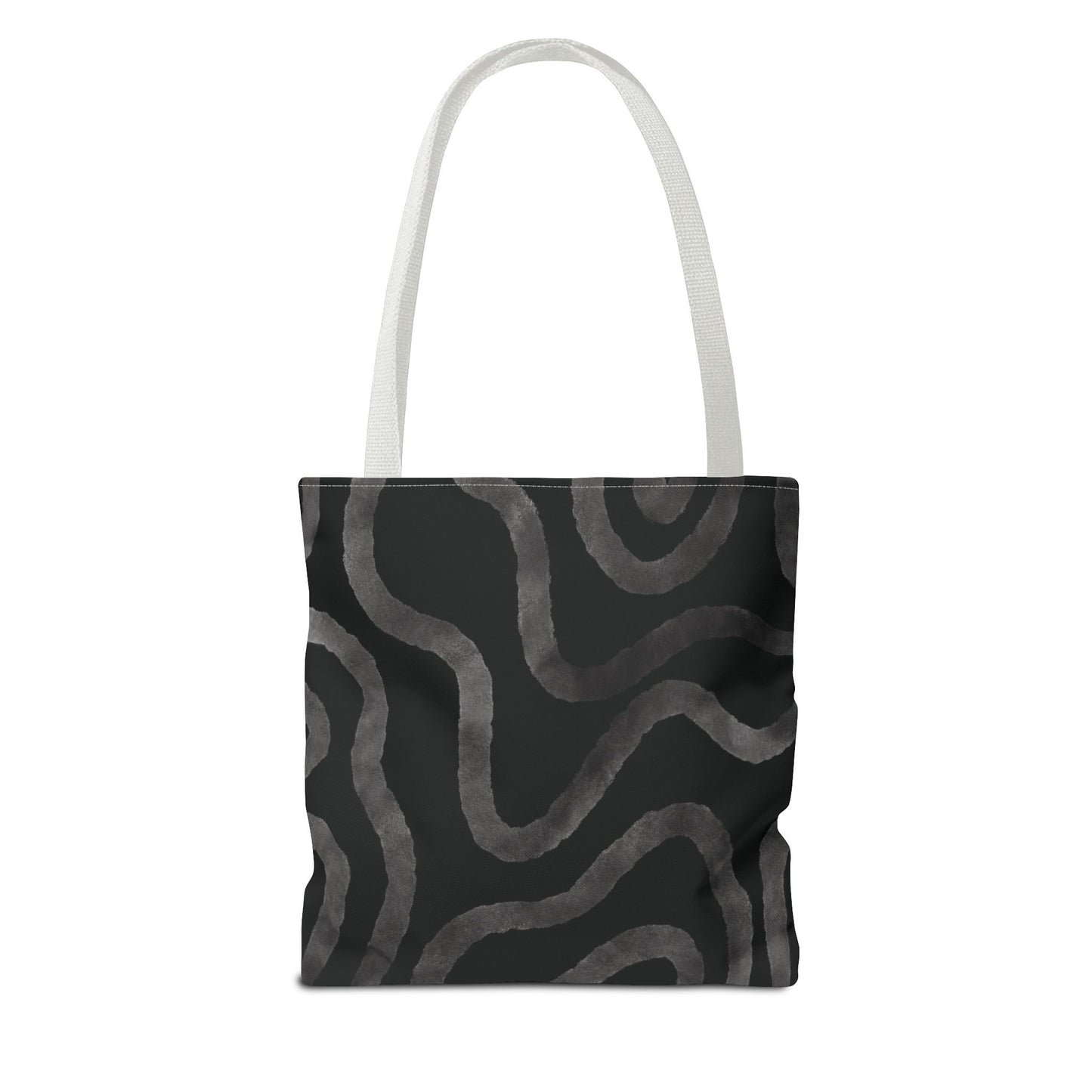 Stylish AOP Tote Bag, Black Abstract Pattern, Everyday Use, Eco-Friendly Shopping Bag, Unique Gift for Friends & Family