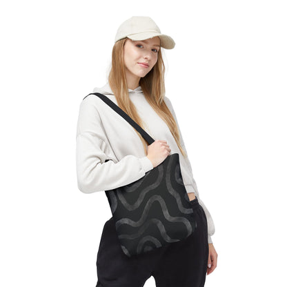 Stylish AOP Tote Bag, Black Abstract Pattern, Everyday Use, Eco-Friendly Shopping Bag, Unique Gift for Friends & Family