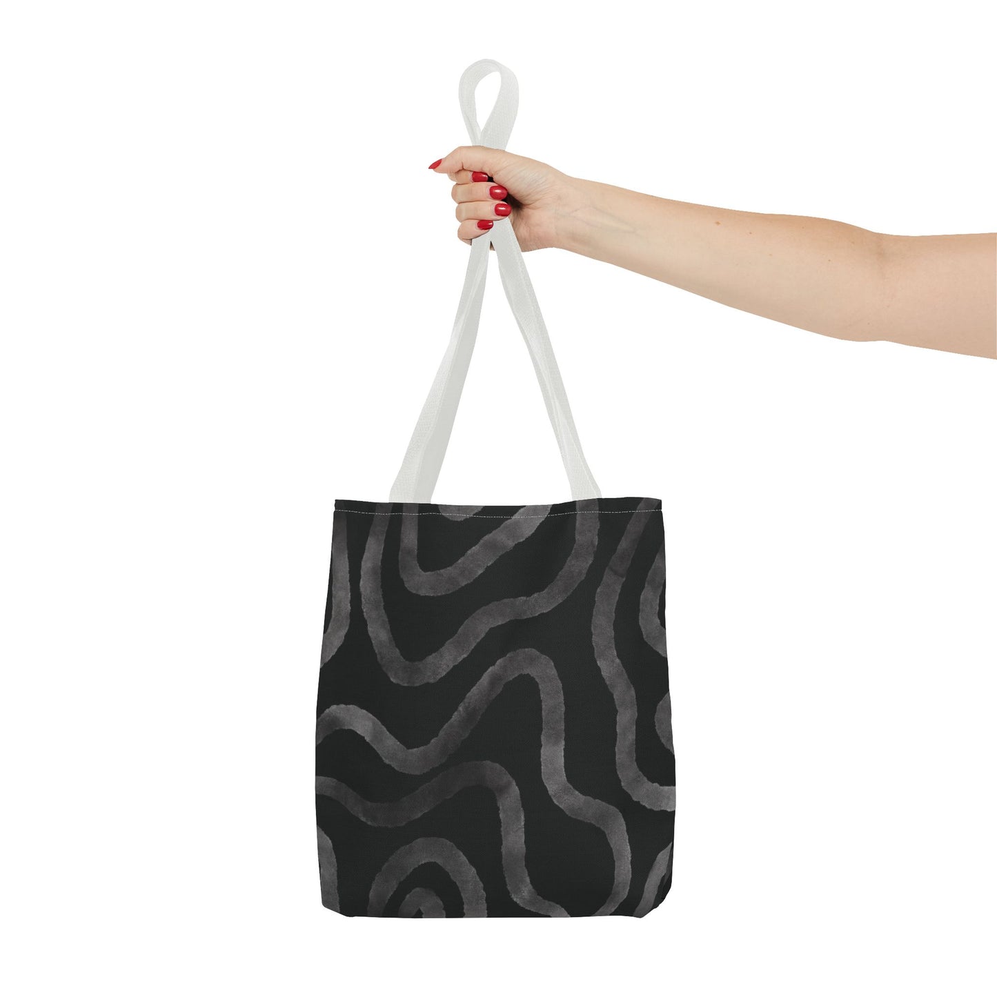 Stylish AOP Tote Bag, Black Abstract Pattern, Everyday Use, Eco-Friendly Shopping Bag, Unique Gift for Friends & Family
