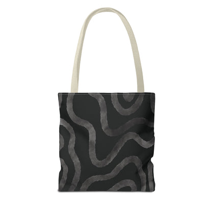 Stylish AOP Tote Bag, Black Abstract Pattern, Everyday Use, Eco-Friendly Shopping Bag, Unique Gift for Friends & Family