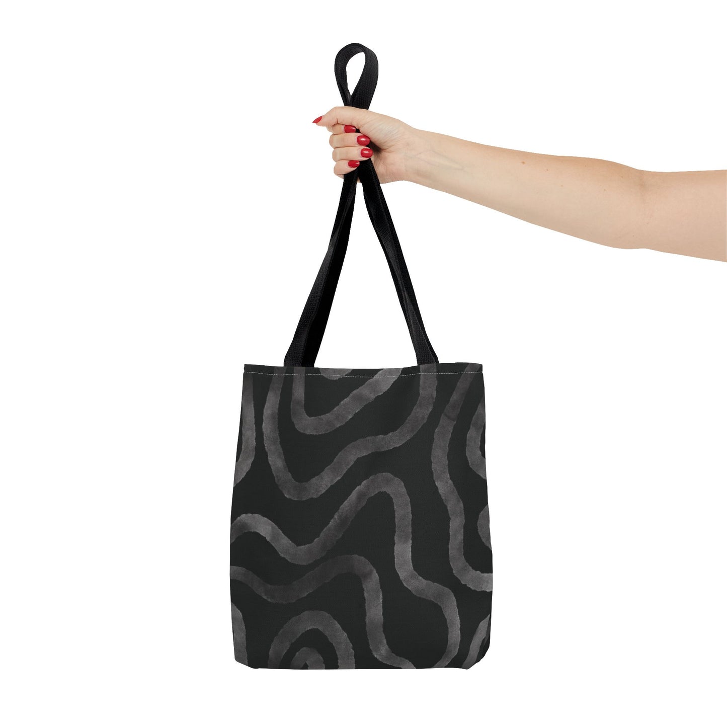 Stylish AOP Tote Bag, Black Abstract Pattern, Everyday Use, Eco-Friendly Shopping Bag, Unique Gift for Friends & Family