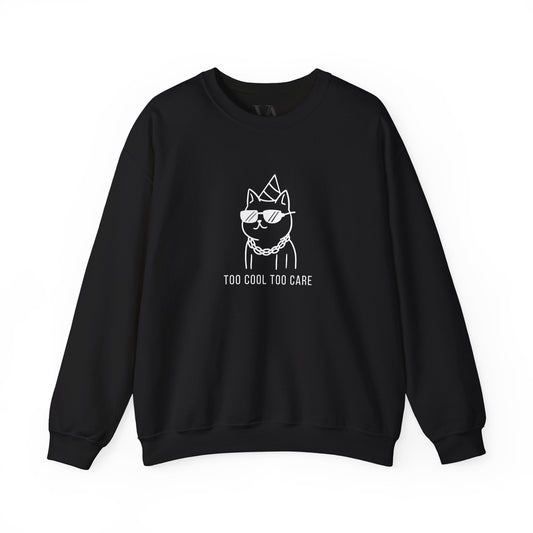 Too Cool Cat Crewneck Sweatshirt - Cozy Unisex Apparel, Perfect for Cat Lovers, Casual Wear, Gifts for Friends