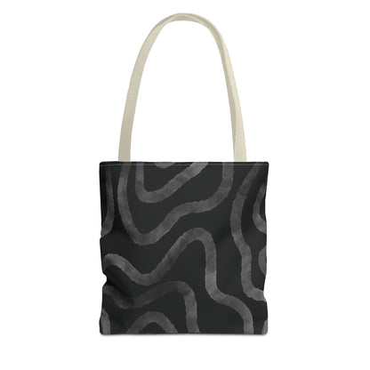 Stylish AOP Tote Bag, Black Abstract Pattern, Everyday Use, Eco-Friendly Shopping Bag, Unique Gift for Friends & Family
