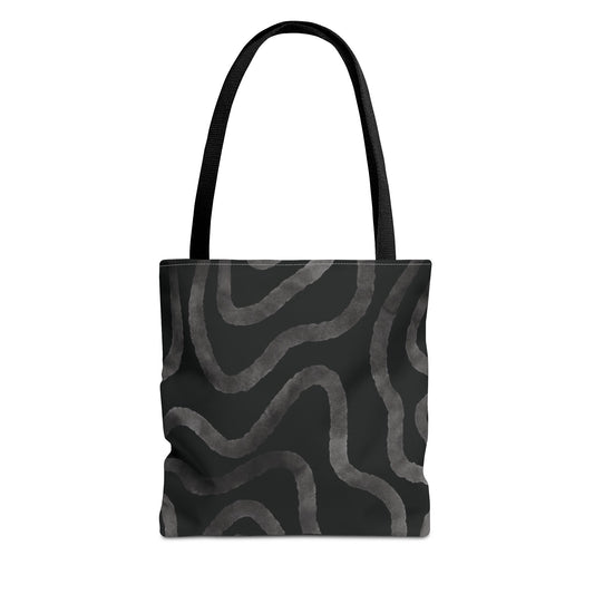 Stylish AOP Tote Bag, Black Abstract Pattern, Everyday Use, Eco-Friendly Shopping Bag, Unique Gift for Friends & Family