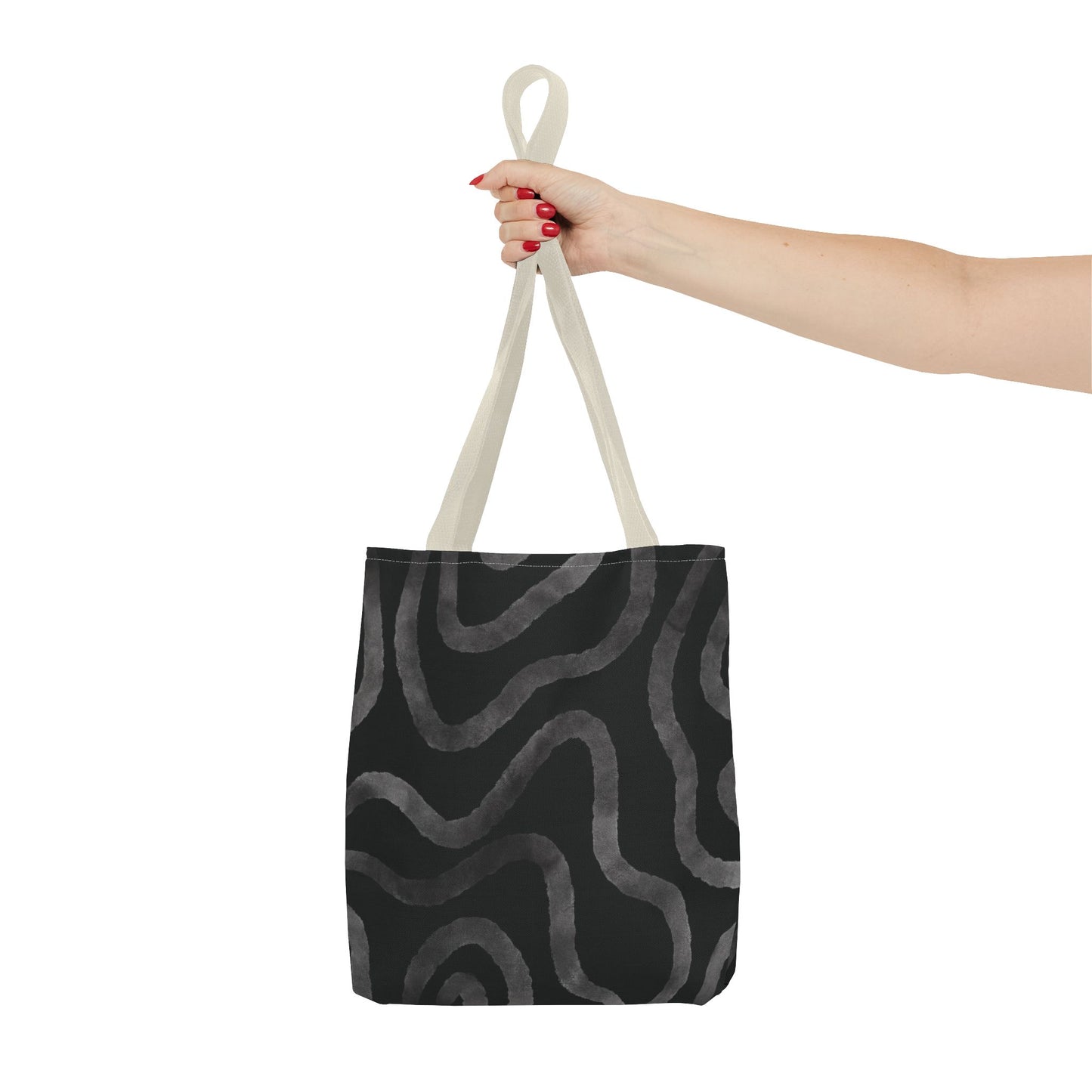 Stylish AOP Tote Bag, Black Abstract Pattern, Everyday Use, Eco-Friendly Shopping Bag, Unique Gift for Friends & Family