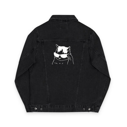Cool Cat Embroidered Unisex Denim Jacket, Casual Wear, Street Style, Unique Gift for Pet Lovers, Trendy Fashion Statement