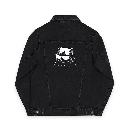Cool Cat Embroidered Unisex Denim Jacket, Casual Wear, Street Style, Unique Gift for Pet Lovers, Trendy Fashion Statement