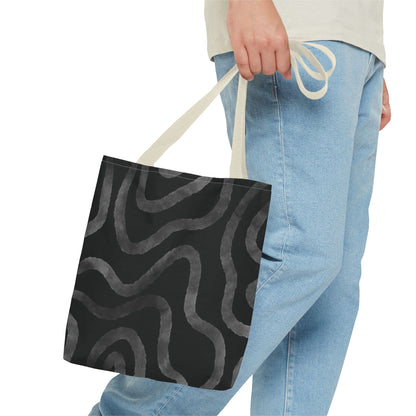 Stylish AOP Tote Bag, Black Abstract Pattern, Everyday Use, Eco-Friendly Shopping Bag, Unique Gift for Friends & Family