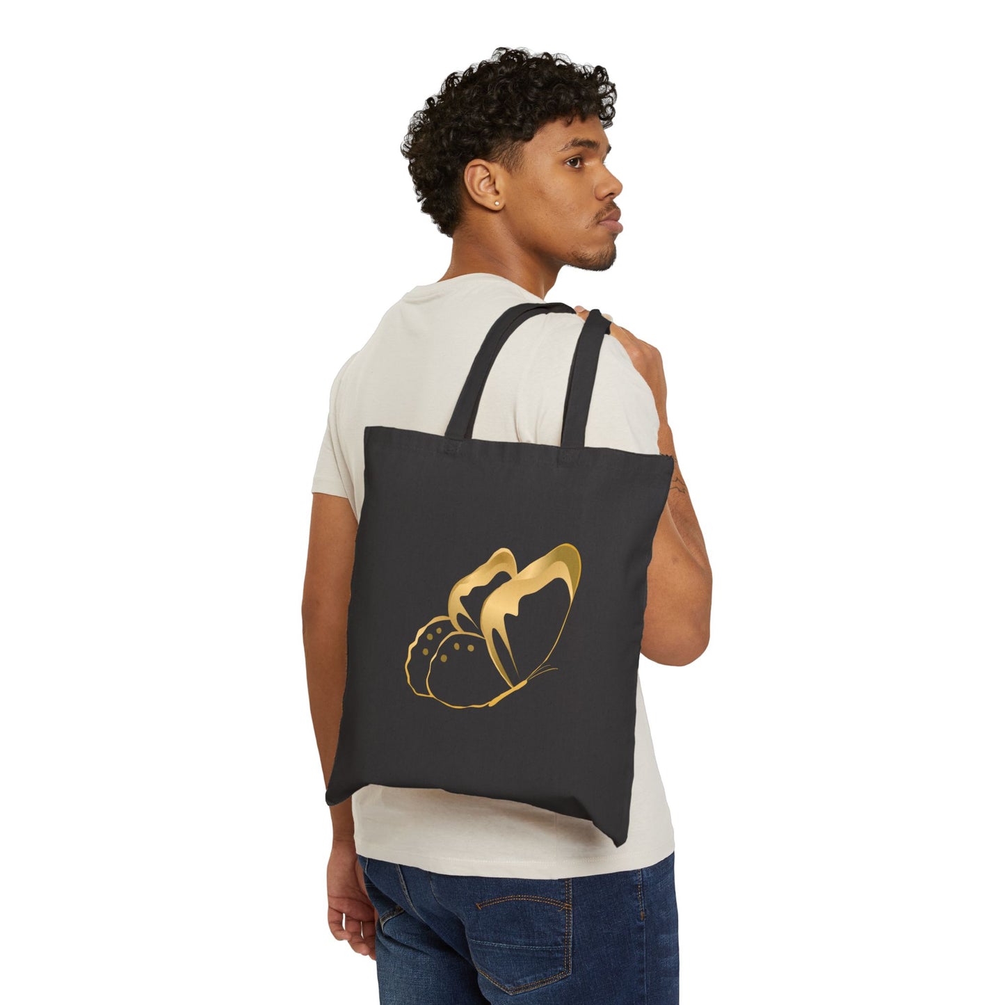 Golden Butterfly Cotton Canvas Tote Bag, Eco-Friendly Shopping Bag, Gift for Nature Lovers, Reusable Tote, Stylish Daily Carry.