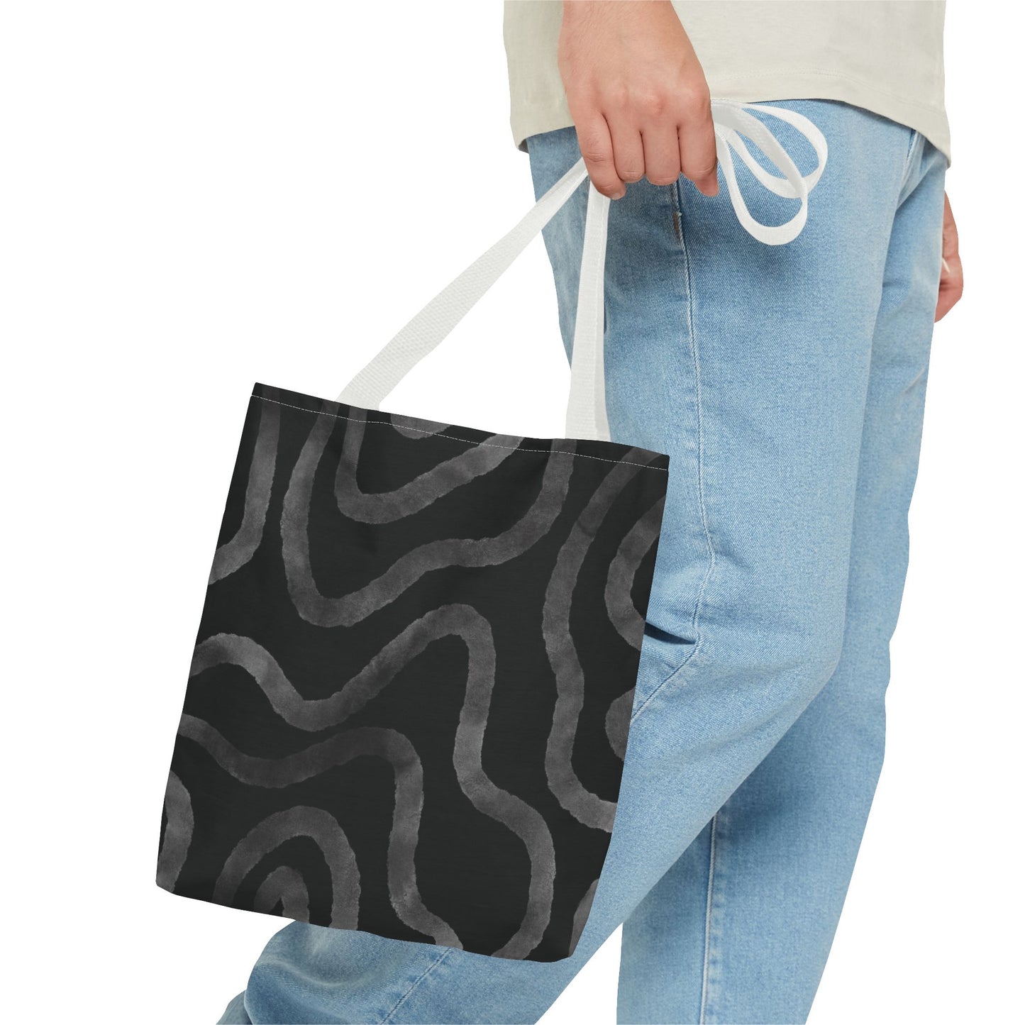 Stylish AOP Tote Bag, Black Abstract Pattern, Everyday Use, Eco-Friendly Shopping Bag, Unique Gift for Friends & Family