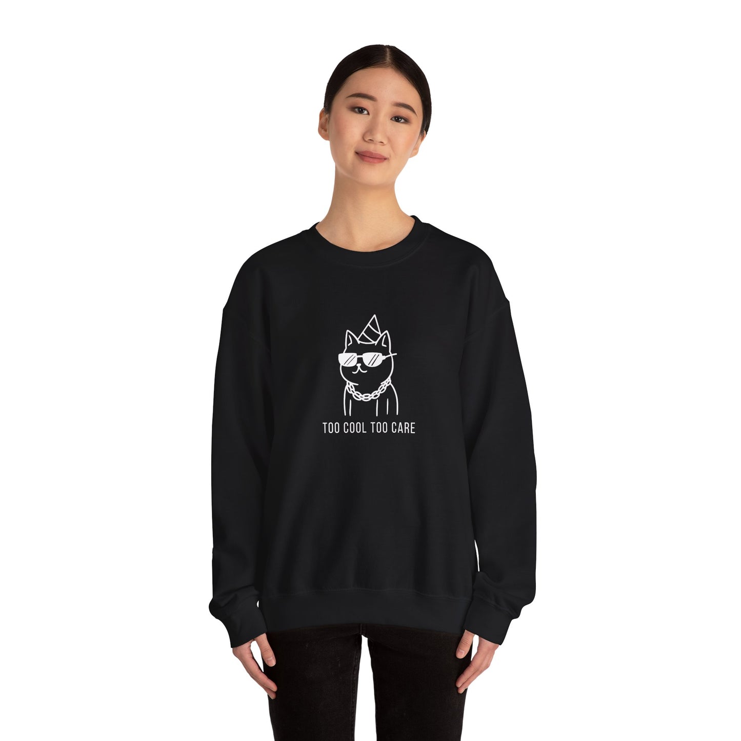 Too Cool Cat Crewneck Sweatshirt - Cozy Unisex Apparel, Perfect for Cat Lovers, Casual Wear, Gifts for Friends