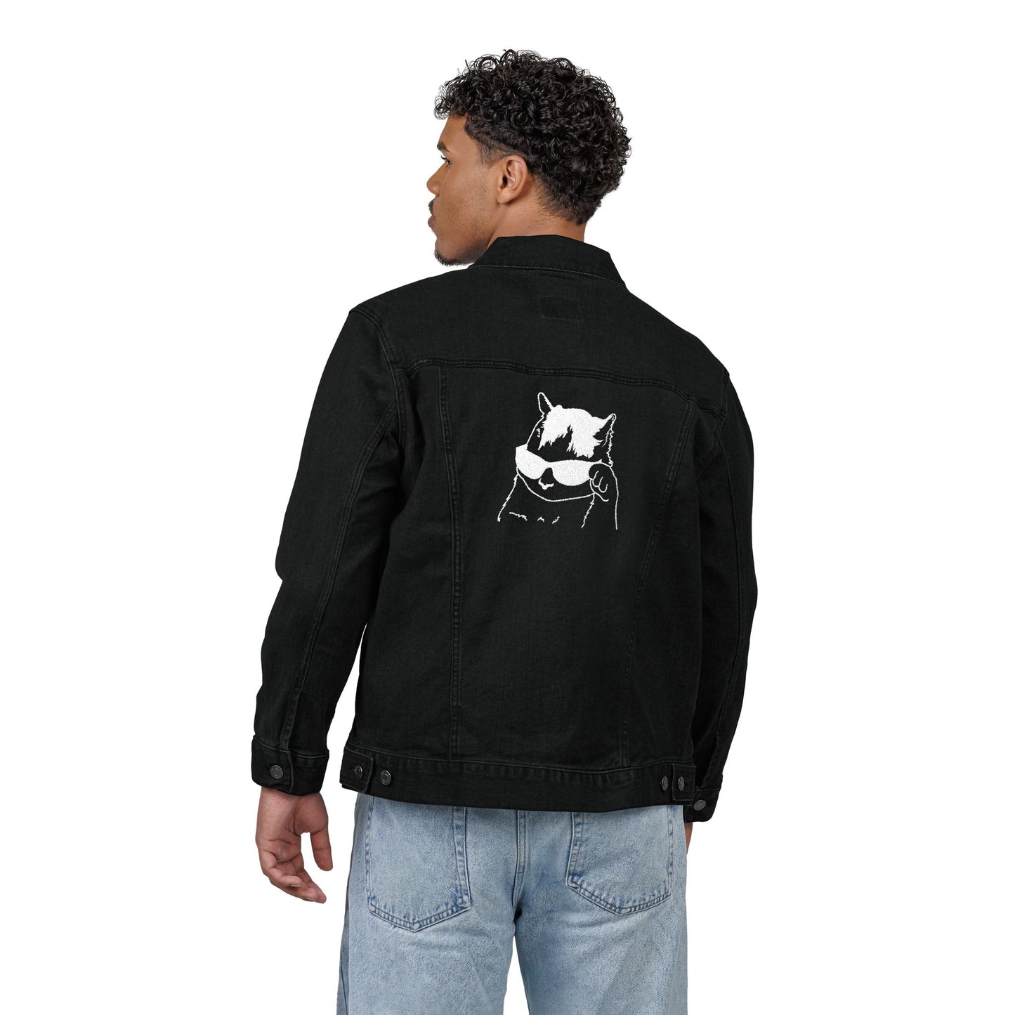 Cool Cat Embroidered Unisex Denim Jacket, Casual Wear, Street Style, Unique Gift for Pet Lovers, Trendy Fashion Statement