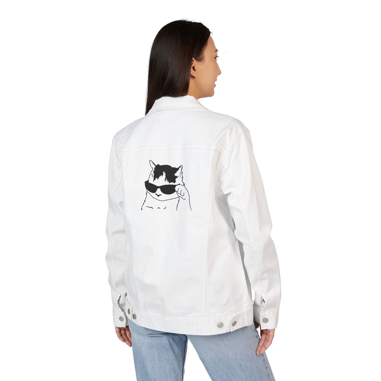 Stylish Unisex Denim Jacket with Embroidery, Trendy Cat Design Jacket, Casual Wear, Gift for Animal Lovers, Autumn Fashion