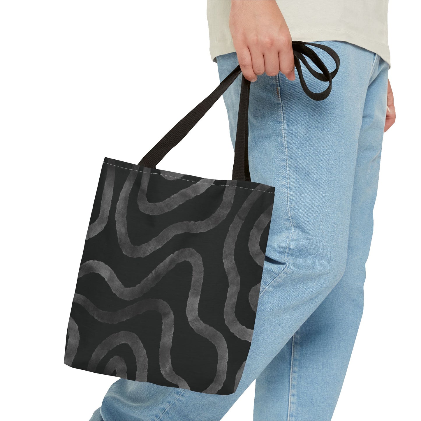 Stylish AOP Tote Bag, Black Abstract Pattern, Everyday Use, Eco-Friendly Shopping Bag, Unique Gift for Friends & Family
