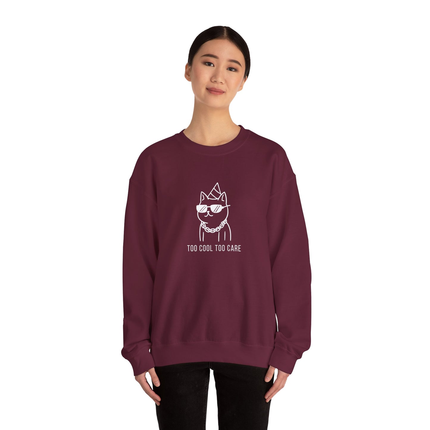 Too Cool Cat Crewneck Sweatshirt - Cozy Unisex Apparel, Perfect for Cat Lovers, Casual Wear, Gifts for Friends