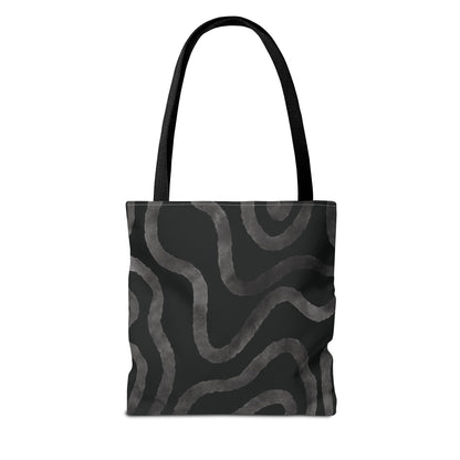Stylish AOP Tote Bag, Black Abstract Pattern, Everyday Use, Eco-Friendly Shopping Bag, Unique Gift for Friends & Family