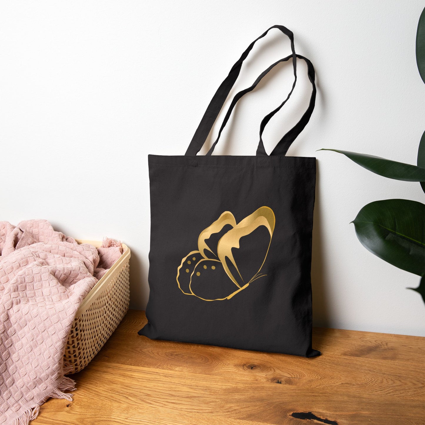 Golden Butterfly Cotton Canvas Tote Bag, Eco-Friendly Shopping Bag, Gift for Nature Lovers, Reusable Tote, Stylish Daily Carry.