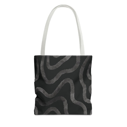 Stylish AOP Tote Bag, Black Abstract Pattern, Everyday Use, Eco-Friendly Shopping Bag, Unique Gift for Friends & Family