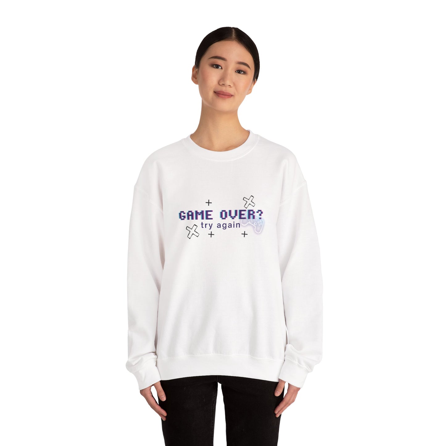 Gaming Theme Crewneck Sweatshirt - Ideal for Gamers, Game Over Design, Cozy Gift for Birthdays, Holidays, and Casual Wear, Unisex Crew