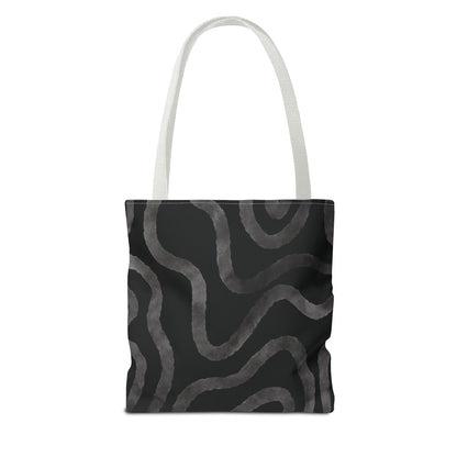 Stylish AOP Tote Bag, Black Abstract Pattern, Everyday Use, Eco-Friendly Shopping Bag, Unique Gift for Friends & Family